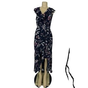 Banana Republic 4 Women Faux Wrap Ruffle Hem Dress Hi-Lo Preppy Floral H100v